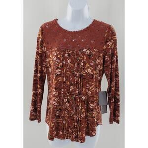 Daniel Rainn Stitch Fix Crochet floral pleated lace trim top Sz PS office church